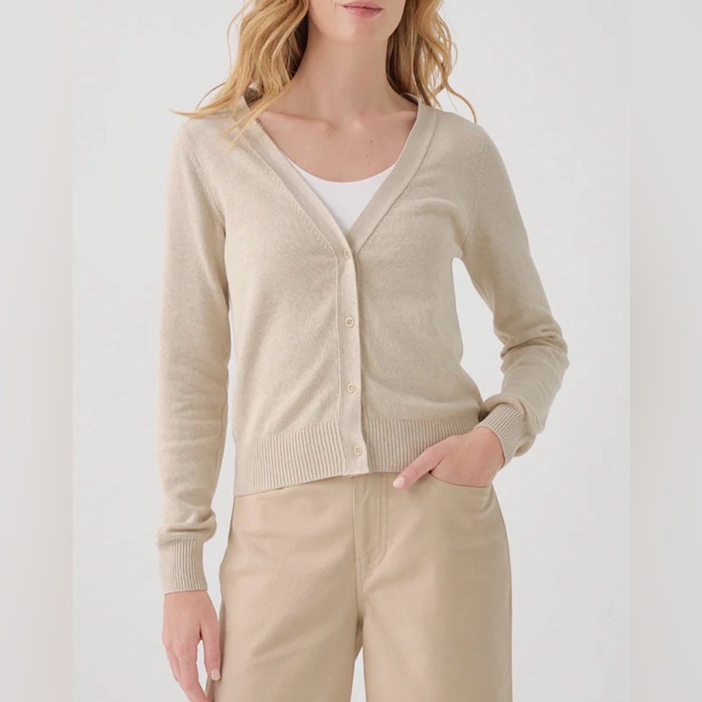 Pact Women's Beige V-Neck Button-Up Cardigan 100% Cotton